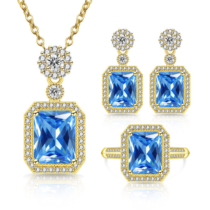Women's Live Broadcast Eight Hearts Arrows Colored Gems Full Diamond Cube Jewelry Set