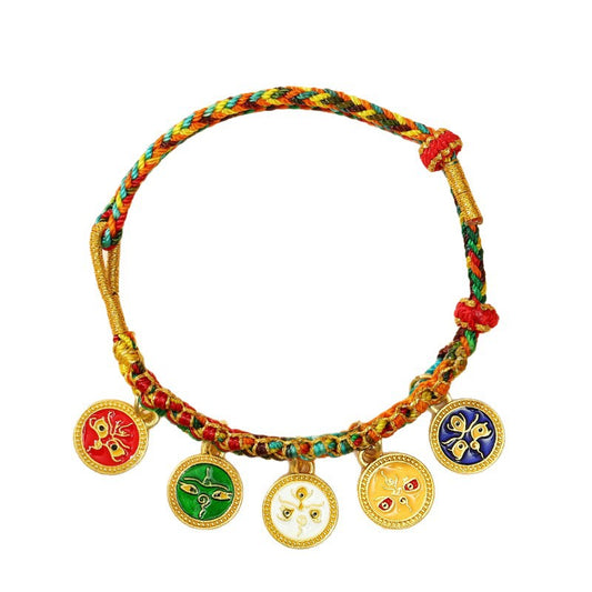 Women's & Men's Tibetan Style Five Gods Of Wealth Carrying Strap Hand-woven Peach Bracelets