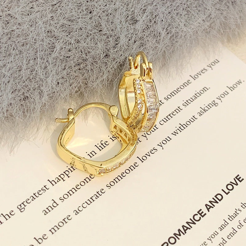 Women's Luxury Super Flash Zircon Ear Clip Style Graceful Geometric Square Rings