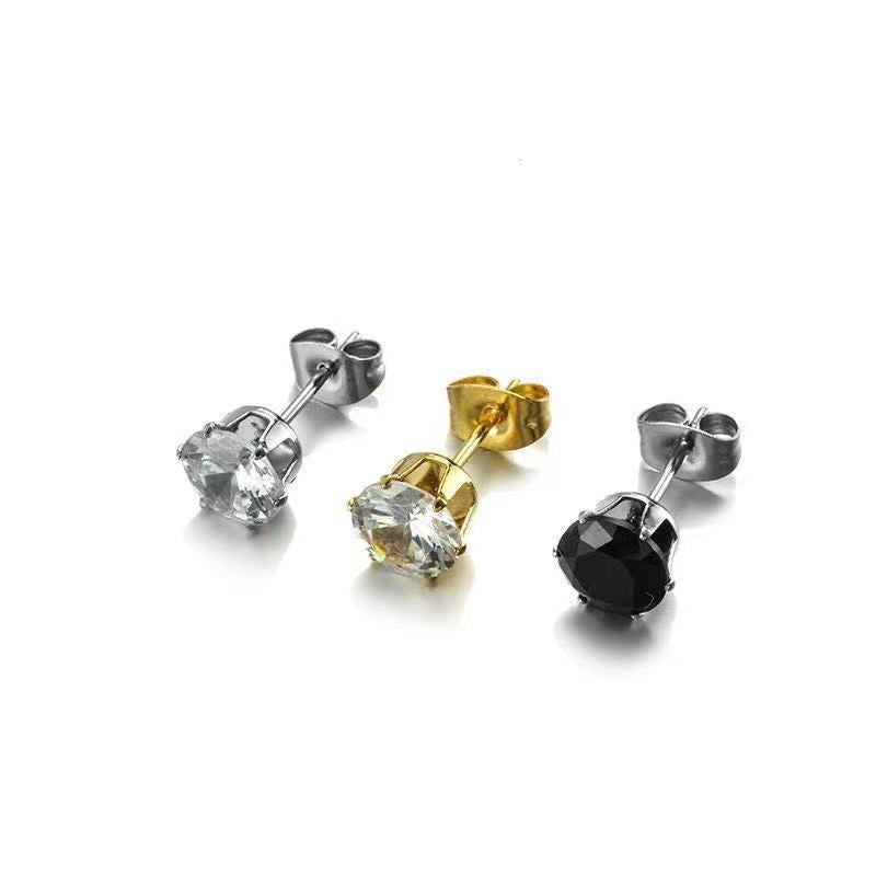 Women's & Men's Stainless Steel Zircon Crown Stone Suit Ear Bone Small Personality Stud Earrings