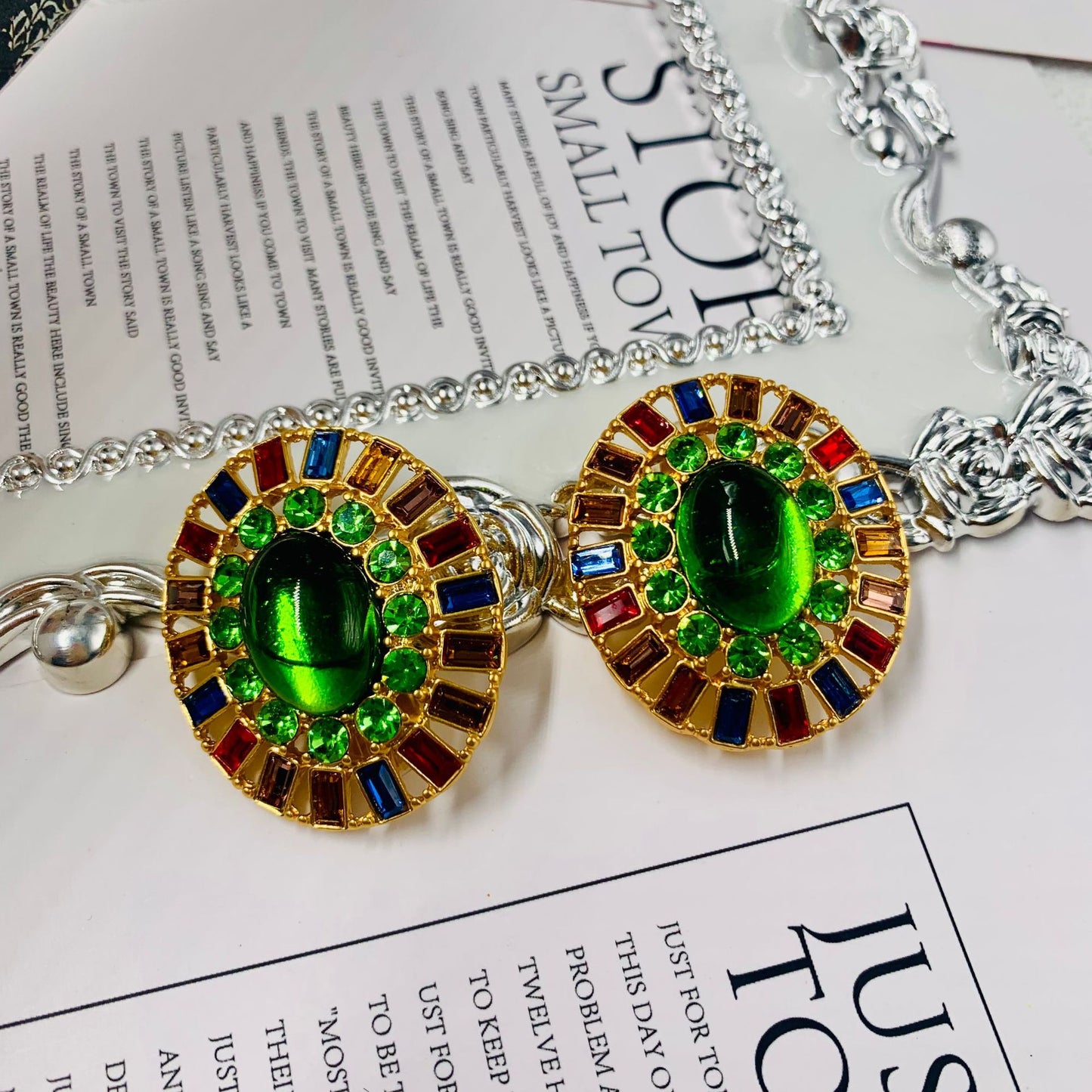 Diamond Inlaid Contrast Colored Glaze Colorful Sier Needle Electroplated Real Stud Earrings