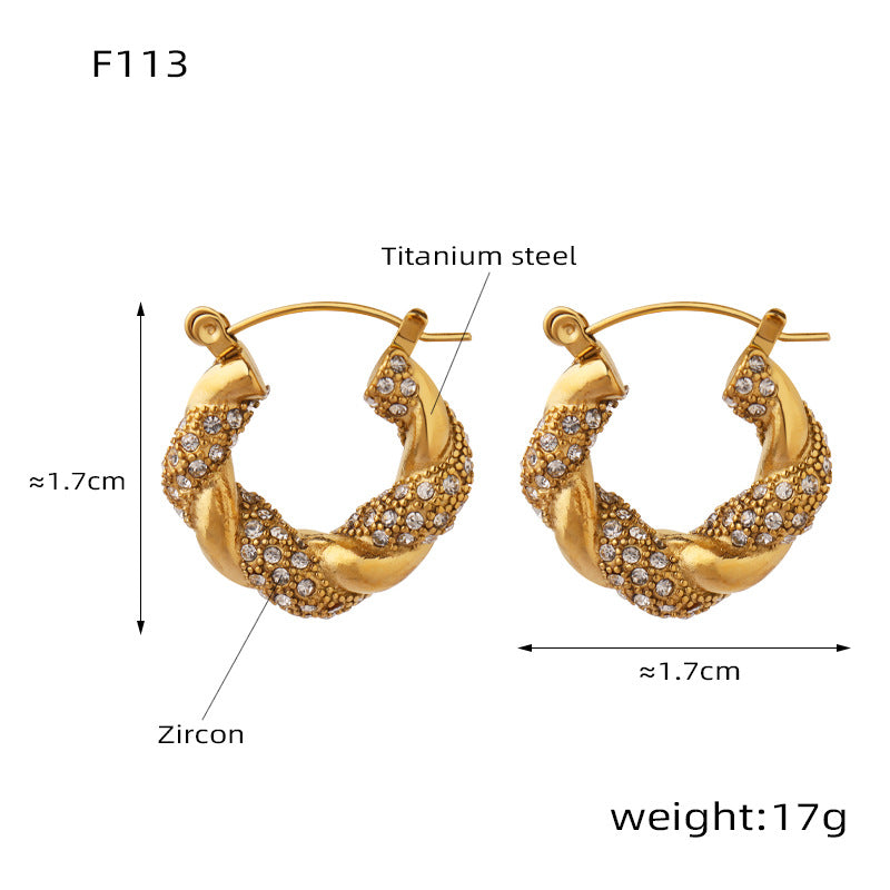 Fashion Simple Personality Geometric Inlaid Colorful Crystals Design Earrings