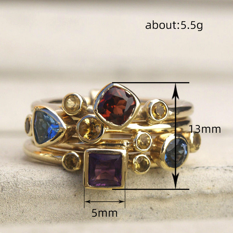Classy Shi Geometric Multicolor Unique Female Rings