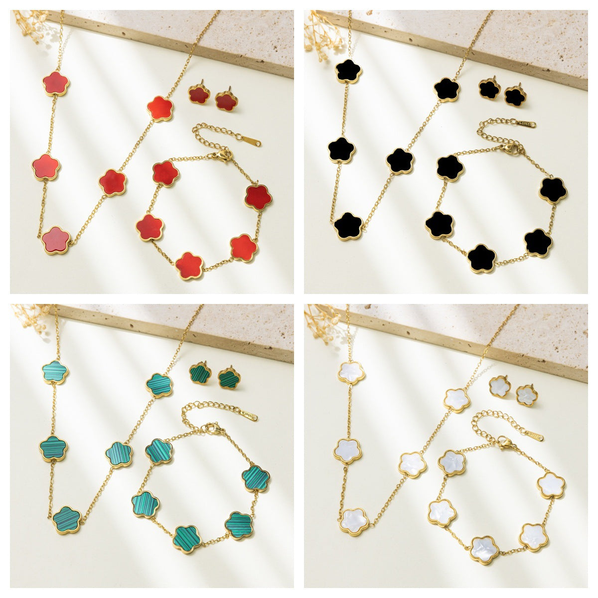 Parthenocissus Grass Flower Titanium Steel Color Retaining Light Luxury Straight Jewelry Set