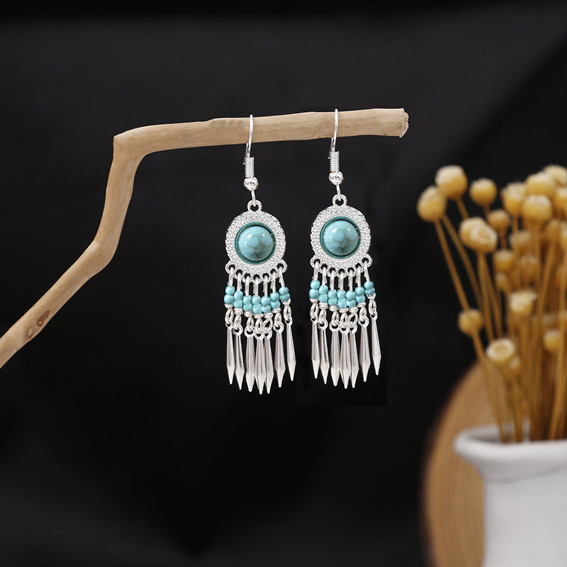 Miao Sier Colorful Long Feather Tassel Rings