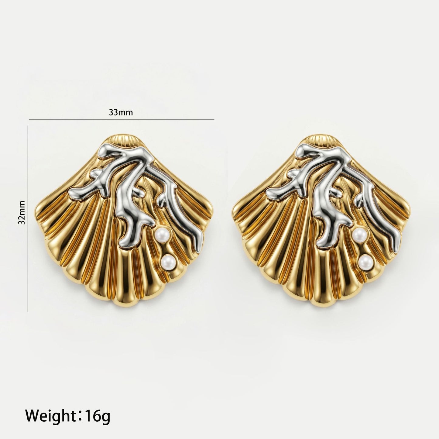 Pearl Coral Two-tone Stainless Steel Female Niche High Profile Fashion Stud Earrings