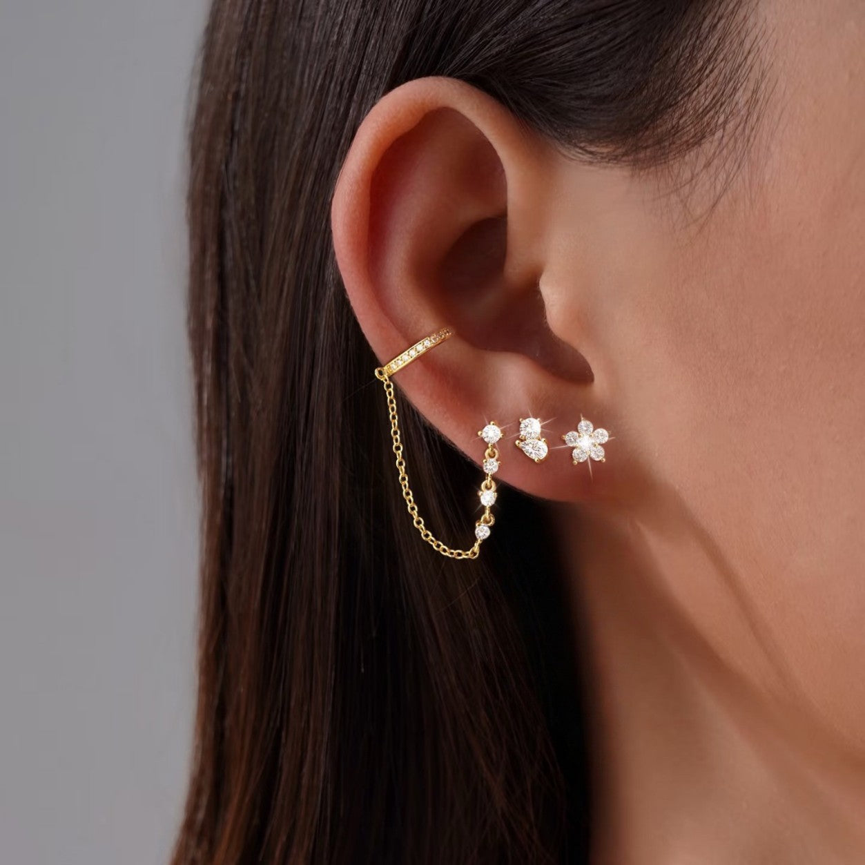 Gold Plating Inlaid Zircon Fashion Chain Senior Earrings