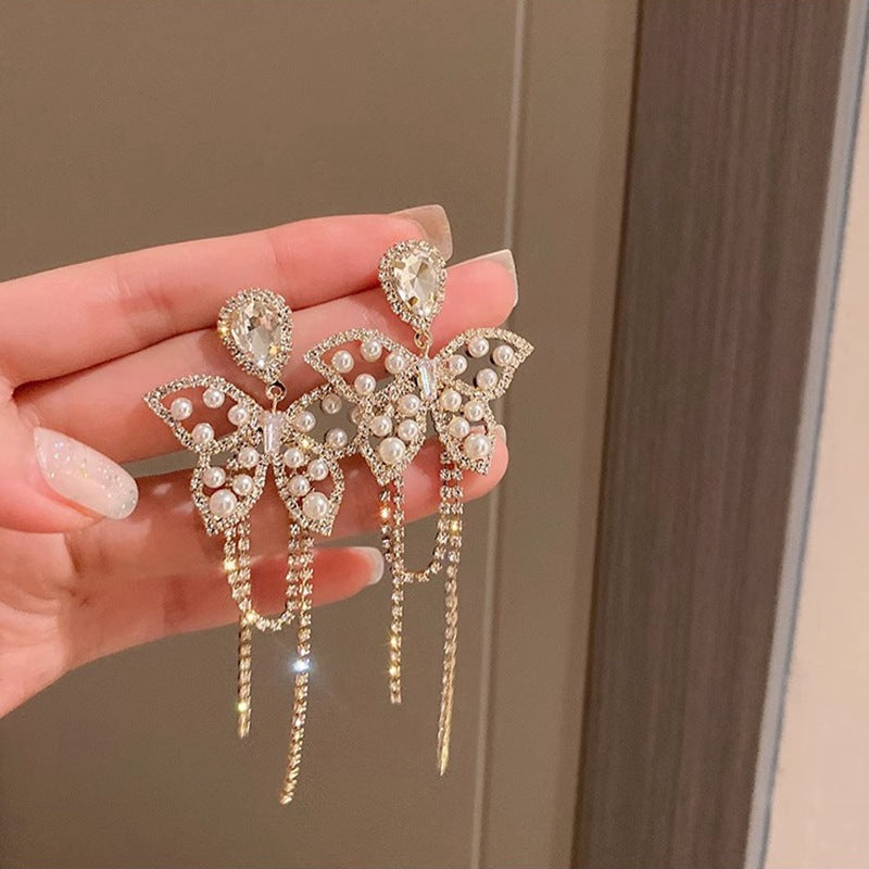 Women's Fashion Exaggerated Rhinestone Long Fringe High-grade Earrings