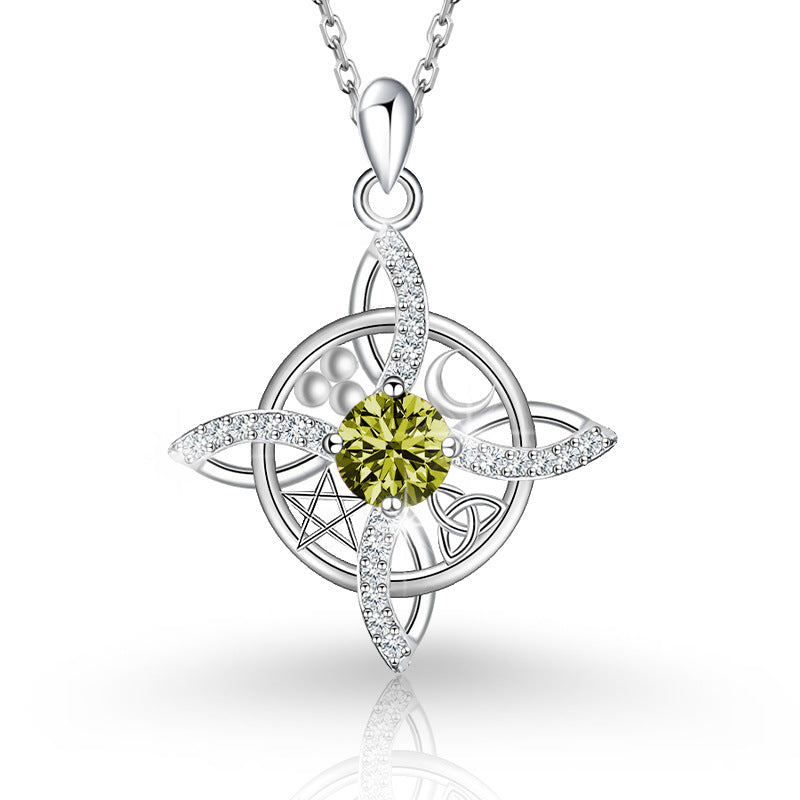 Sier Round Cross Moon Star Simple Fashion Necklace