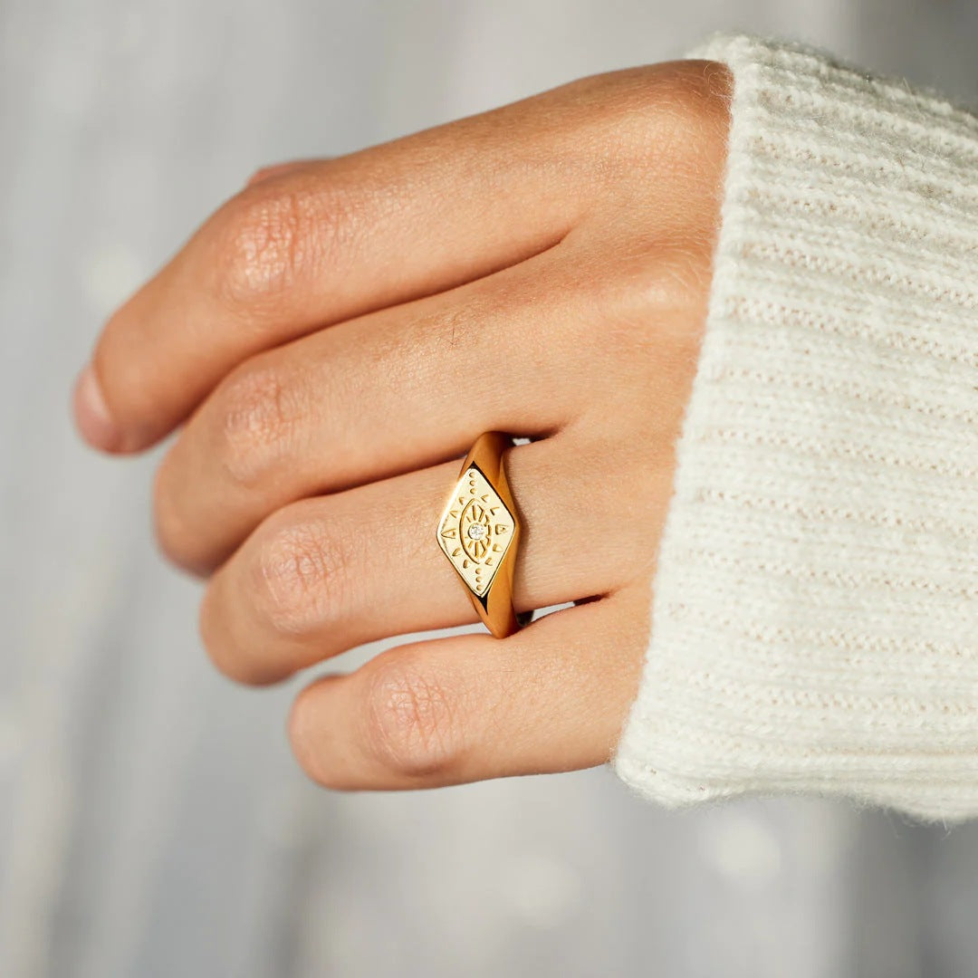 Women's Sterling Sier Gold Eye Pattern Simple Fashion Ring