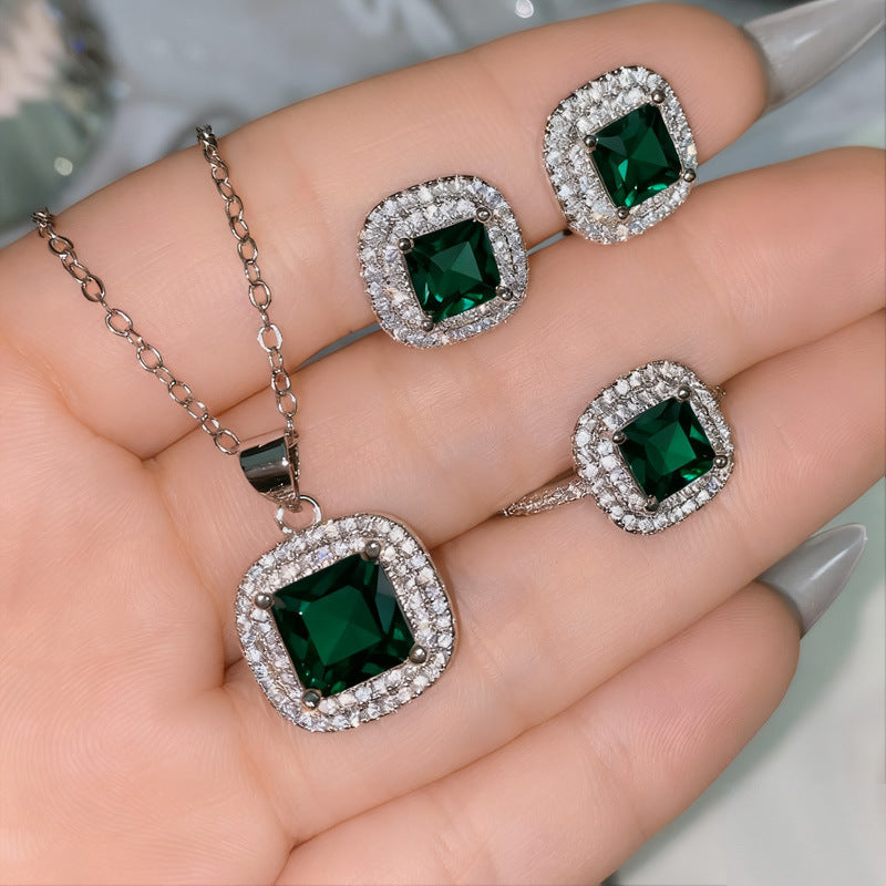 Women's Blue Red Yellow Green Purple White Gemstone Zircon Princess Jewelry Set