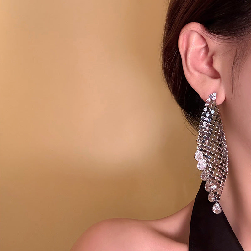 Women's Sier Needle Zircon Water Drops Tassel Fashionable Light Luxury High-grade Rings