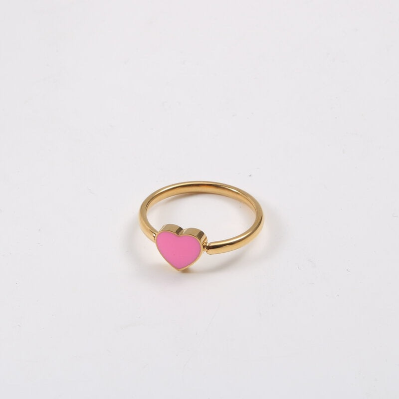 Pink Peach Heart Titanium Steel Gold Rings