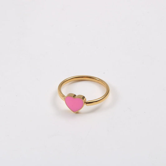 Pink Peach Heart Titanium Steel Gold Rings