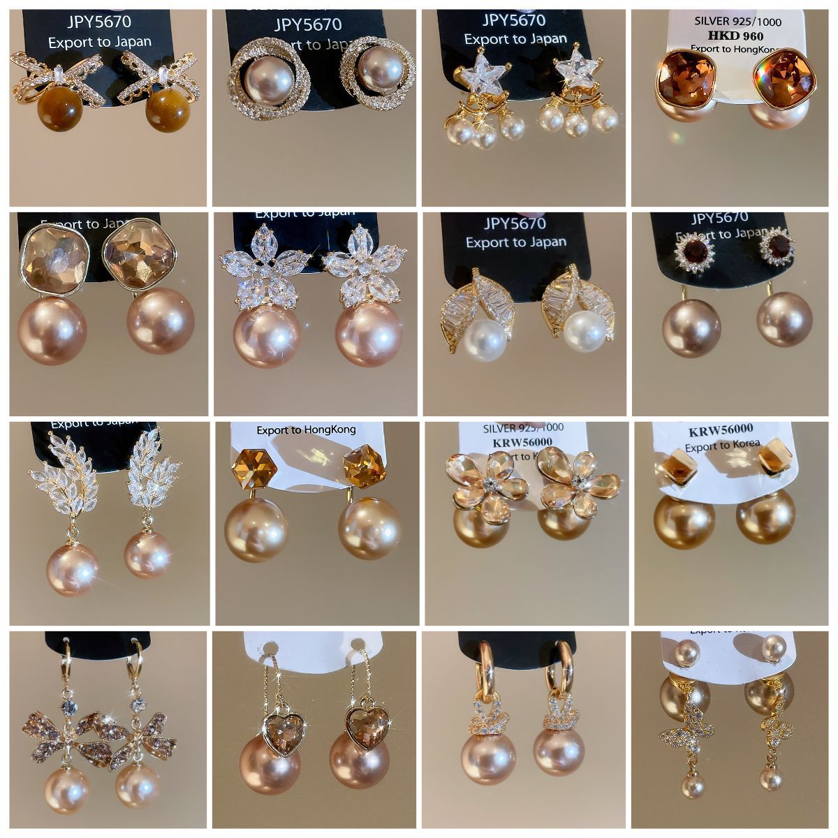 French Flash Zircon Flower Pearl Light Luxury Earrings