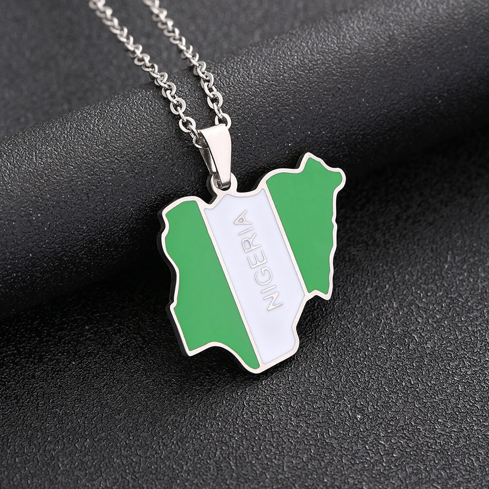 Women's & Men's Map Stainless Steel Titanium Drop Oil Necklaces