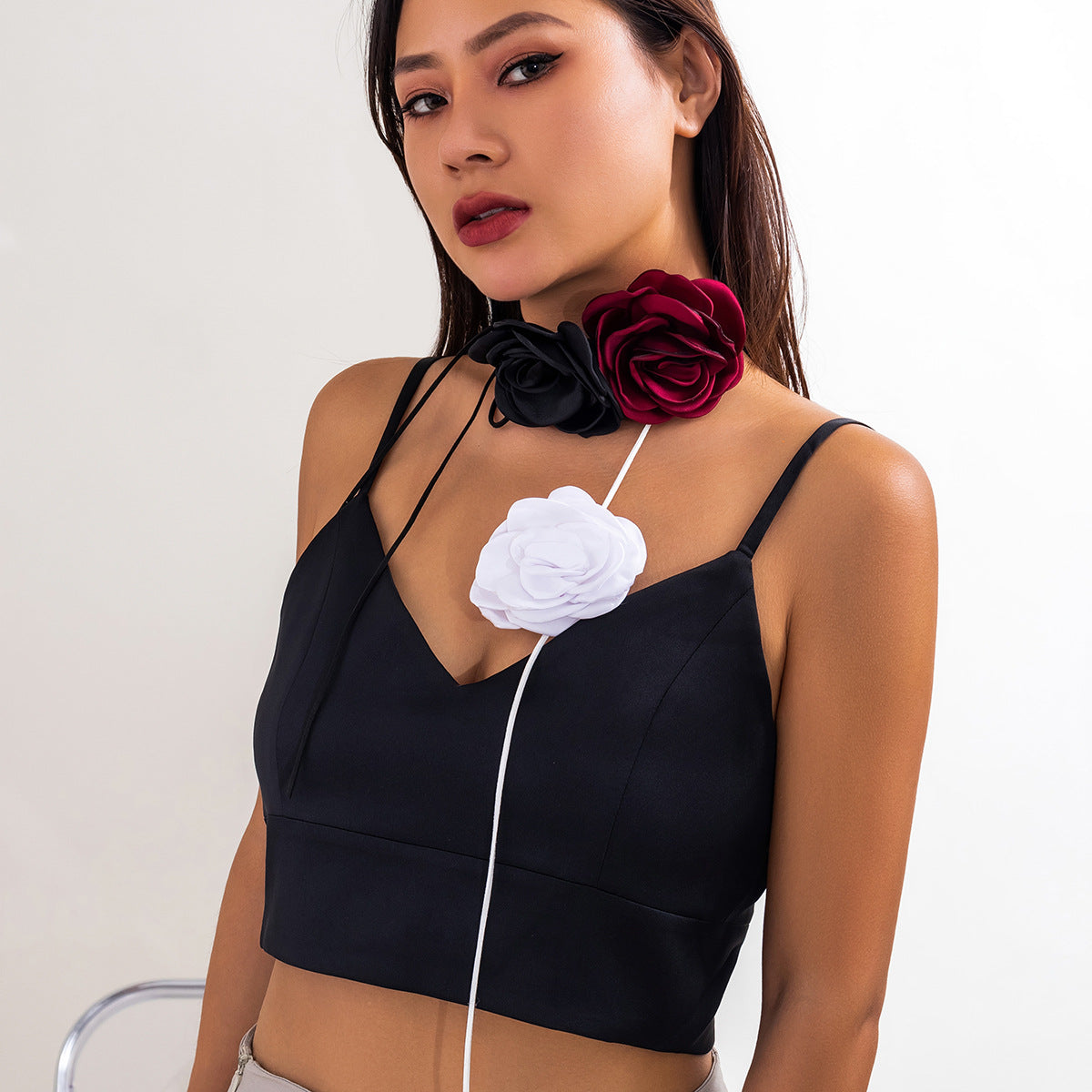Women's Three-dimensional Rose French Long Camellia Suit Collar