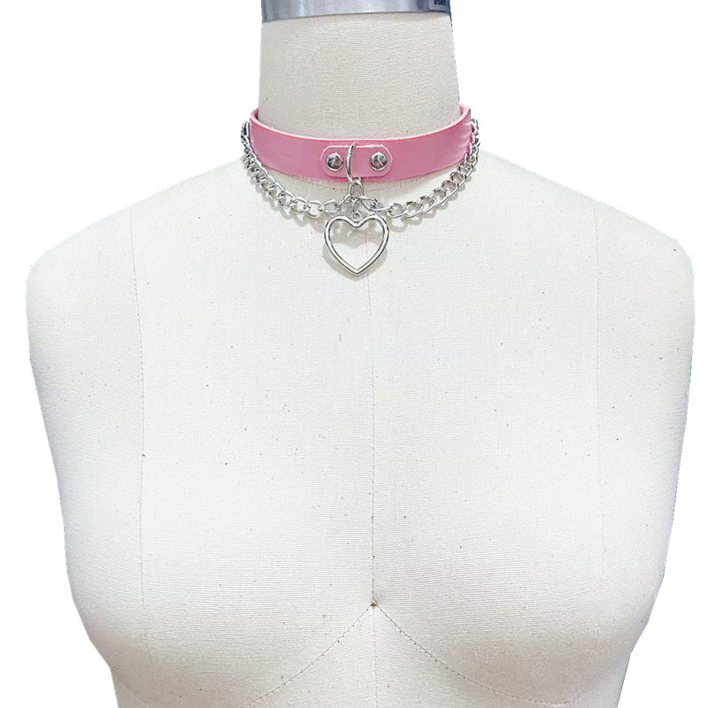 Love Peach Heart Neck Band Leather Collar