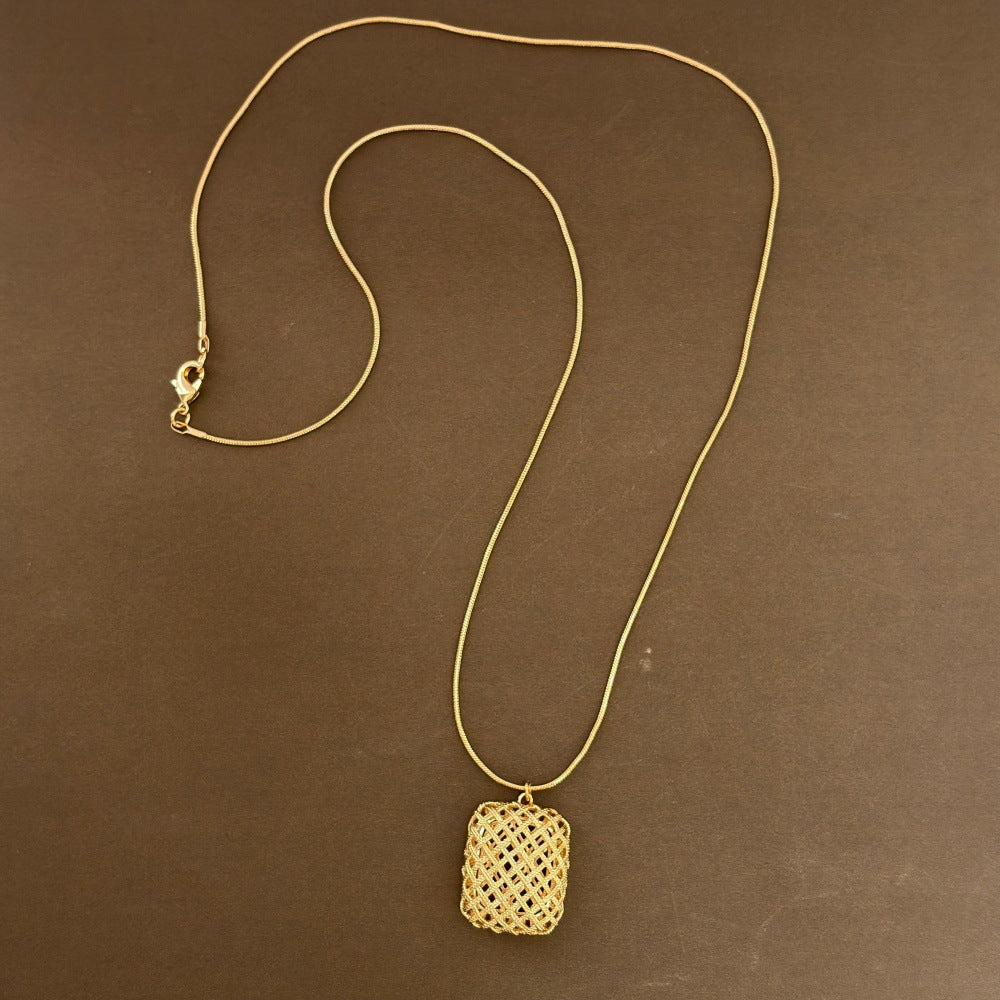 Square Woven Fashionable Retro Advanced Niche Gold Hollow Long Necklaces