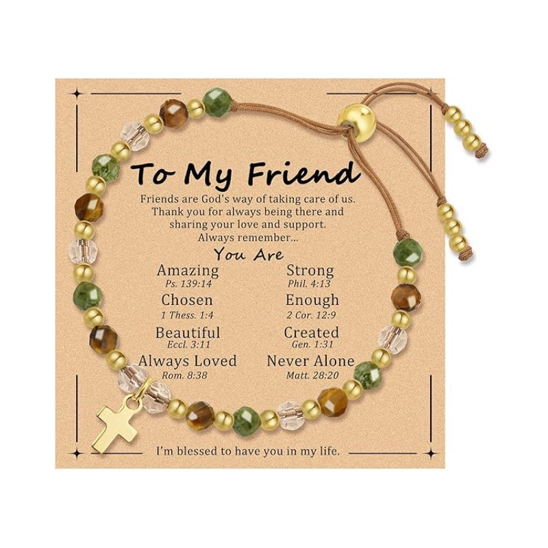 Women's Natural Stone Golden Cross Adjustable Band Bracelets