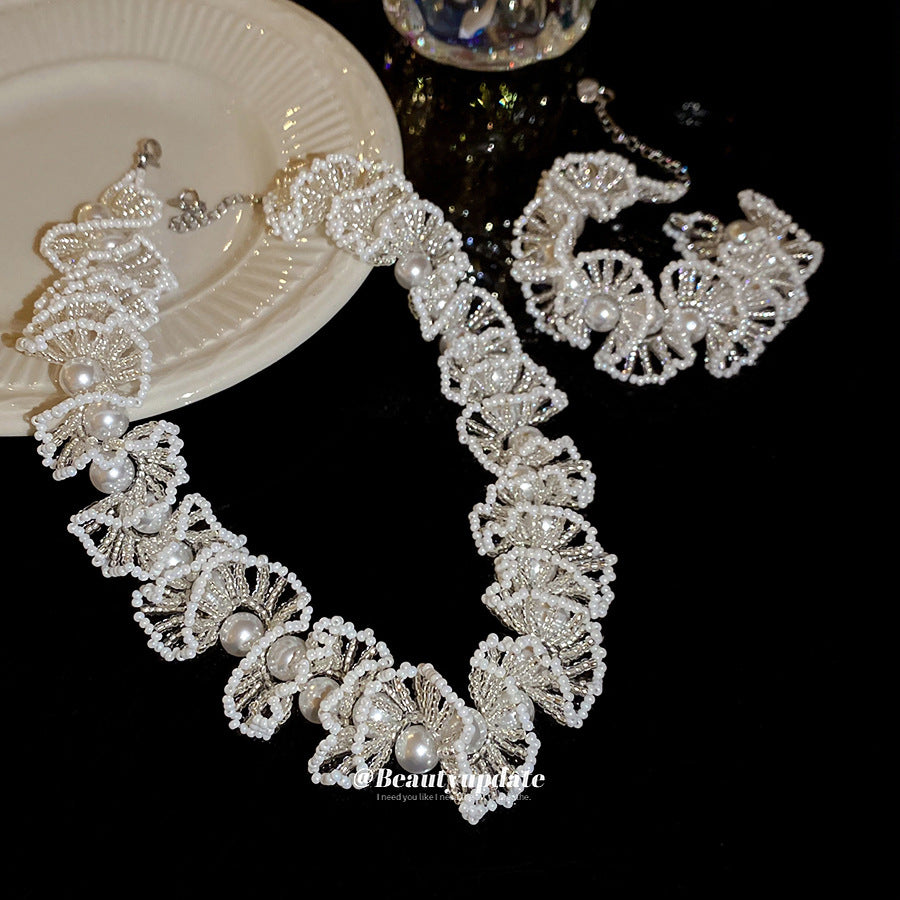 Beaded Super Fairy French Retro White Bead Jewelry Set