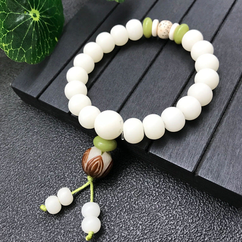 Style White Jade Bodhi Root Original Ecology Seed Buddha Beads Bracelet
