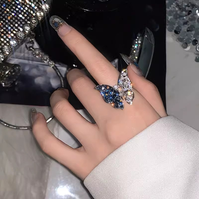 Style Pearl Zircon Butterfly Female Niche High-grade Rings