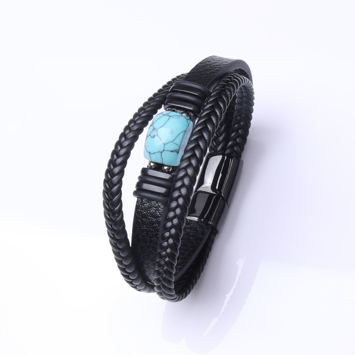 Men's Rope Leather Stone Magnetic Buckle Bracelets