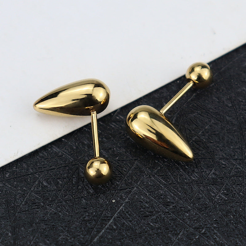 Women's Simple Personality Stylish Water Drop Titanium Steel Ear Stainless Rings