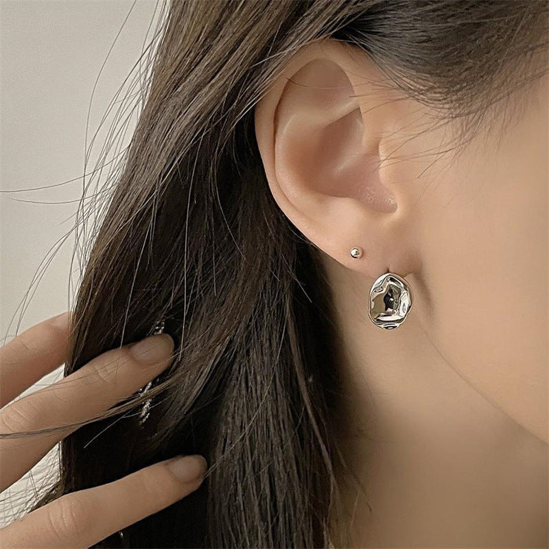 Fashion Manual Hammered Face Ear Irregular Earrings