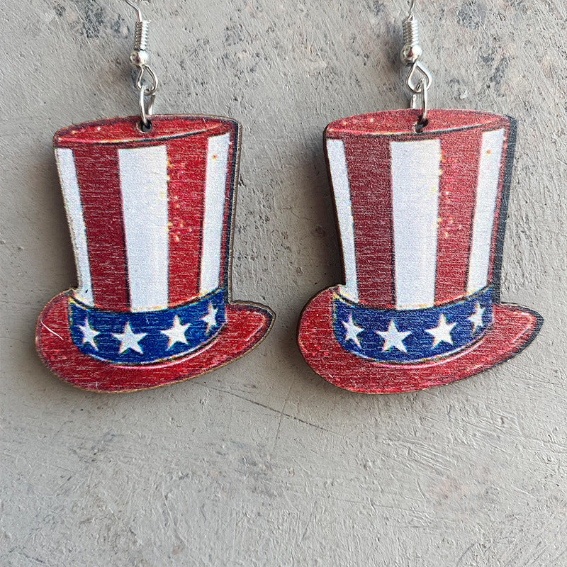 Independence Day Hat Eardrops Flag Cactus Earrings