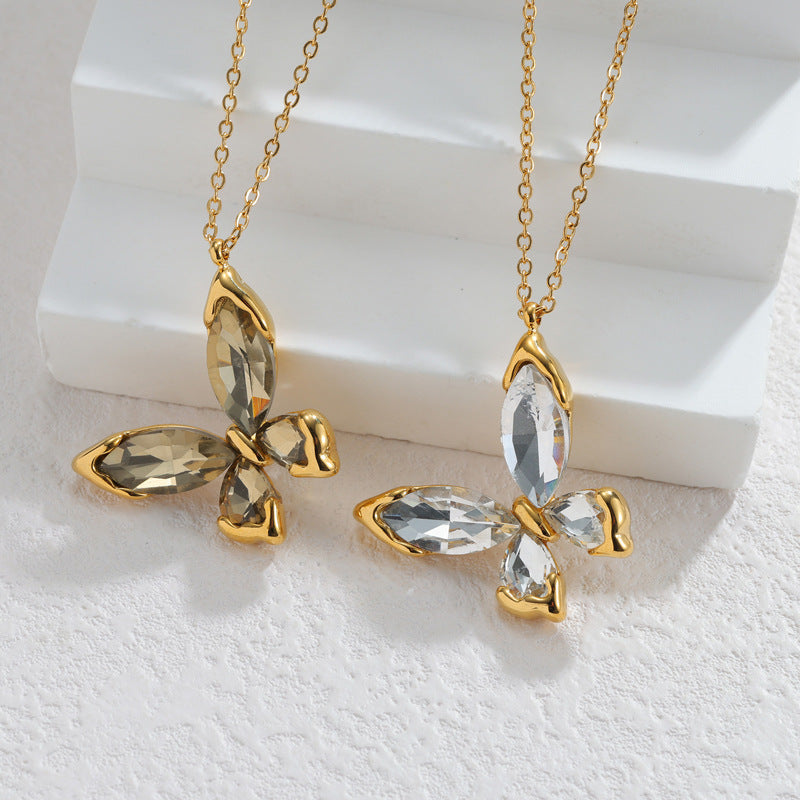 Women's Luxury Zircon Butterfly Gold Fashion Elegant Stainless Steel Jewelry Set