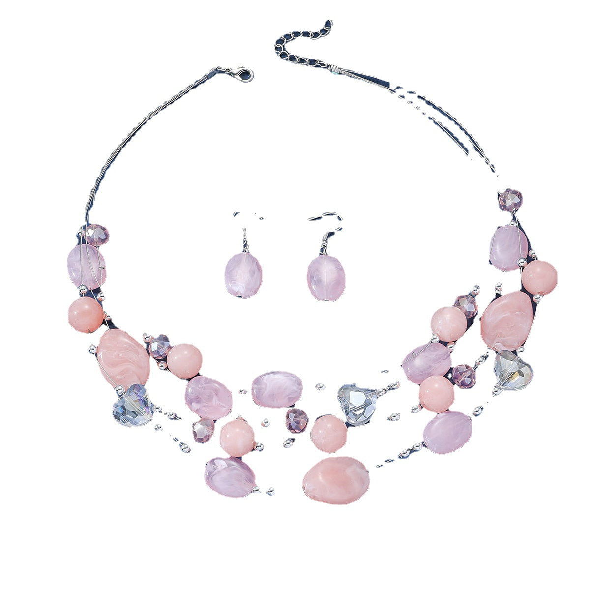 Women's Fashion Style Korean Love Pink Beaded Simple Graceful Jewelry Set