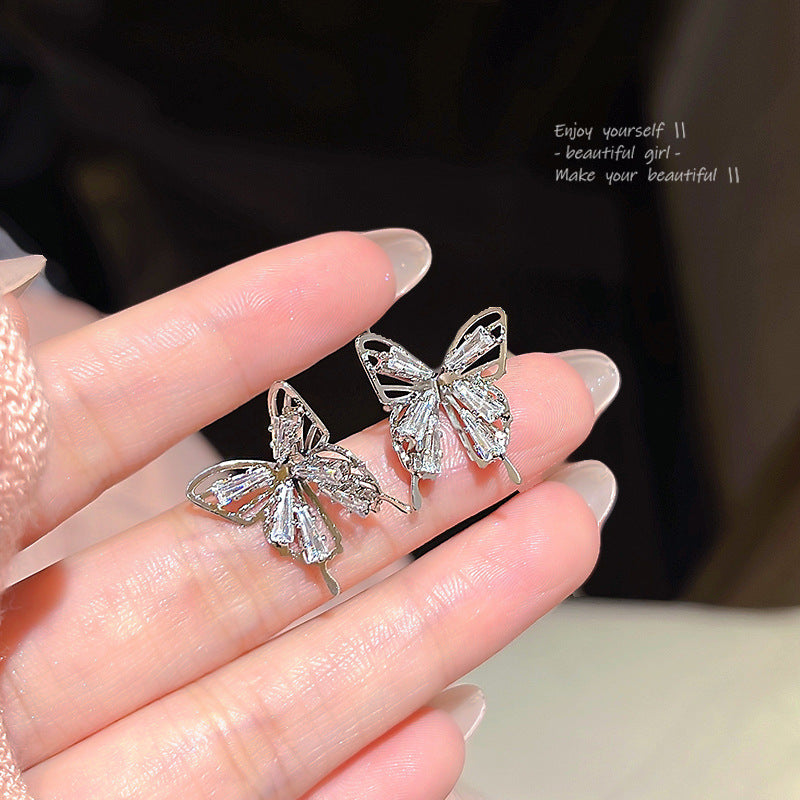 Sier Needle Zircon Pearl Advanced Fashion Bowknot Retro Earrings