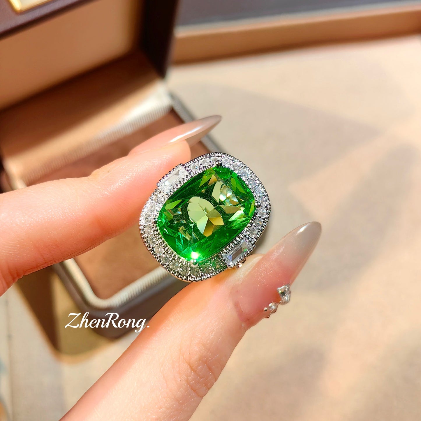 Women's Apple Green Diamond Emerald Colored Gems Pendants