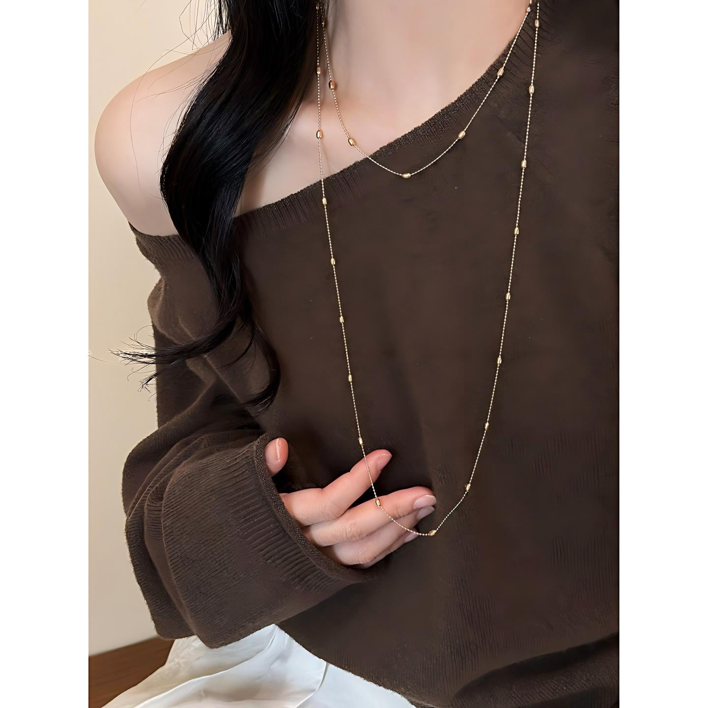 Women's Long Twin Bead Chain High Sense Light Necklace