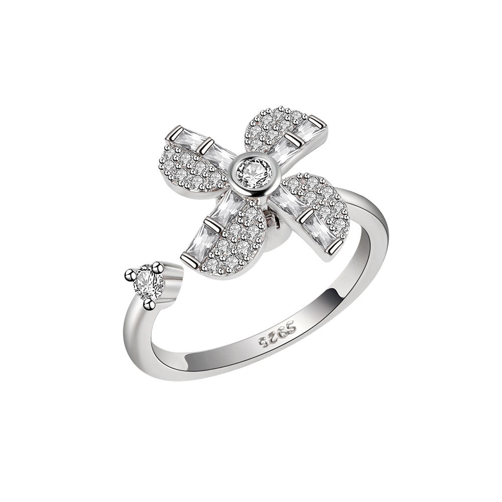 Women's Anxiety Spinning Opening Adjustable Rotating Flower Little Ring