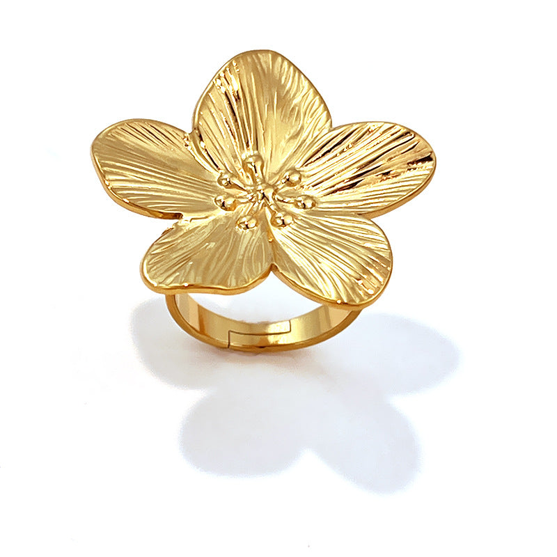 Court Style Stainless Steel Flower Stylish Ring
