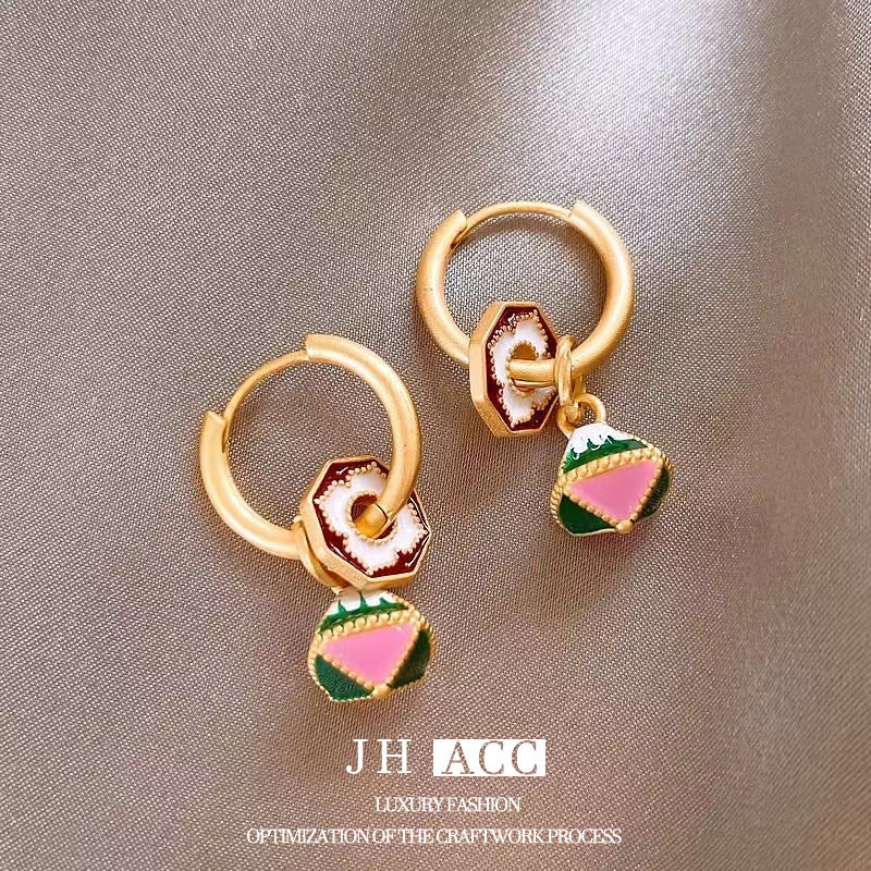 Glazed Fan-shaped Female Niche Advanced Design Multiple Ways Earrings