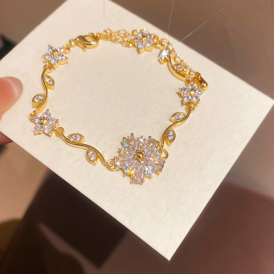 Lolita Sweet Gem Flower Dragonfly Light Luxury High-grade Zircon Real Bracelet