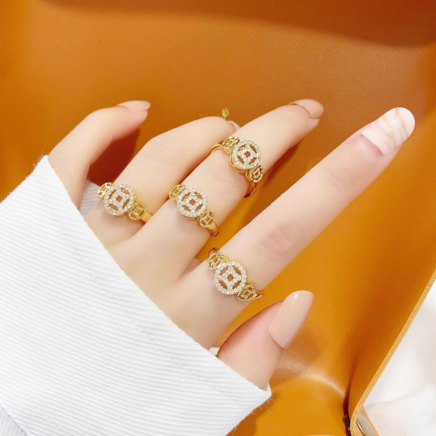 Micro Inlaid Zircon Coin High-grade Opening Ring