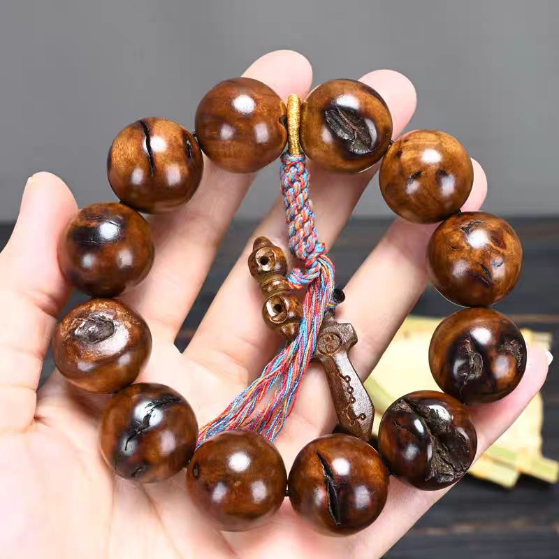 Men's Large Excellent Natural Lightning Strike Jujube Full Bracelet