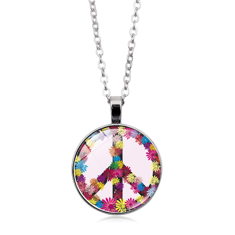 Women's Flower Peace Logo Time Stone For Vintage Necklaces