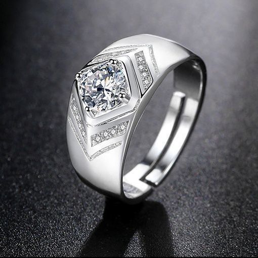 Men's Diamond Single Simulation Karat Wedding Classic Temperament Ring