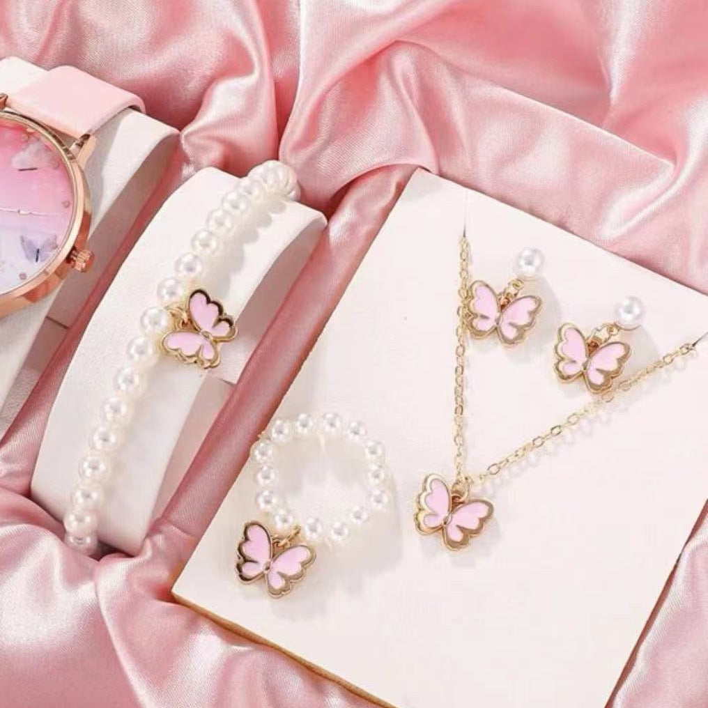 Children's Popular Dripping Oil Butterfly Pearl Female Jewelry Set