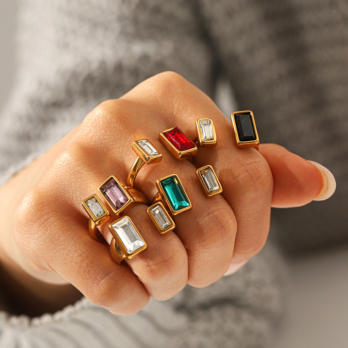 Geometric Zircon Light Luxury High-grade Stainless Steel Open Female Rings