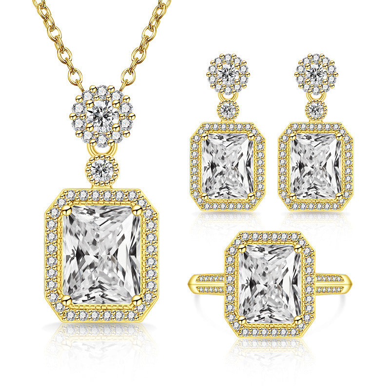 Women's Live Broadcast Eight Hearts Arrows Colored Gems Full Diamond Cube Jewelry Set