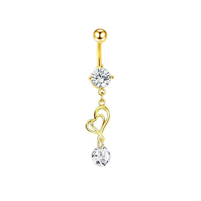 Zircon Navel Piercing Golden Heart Buckle Stud Earrings