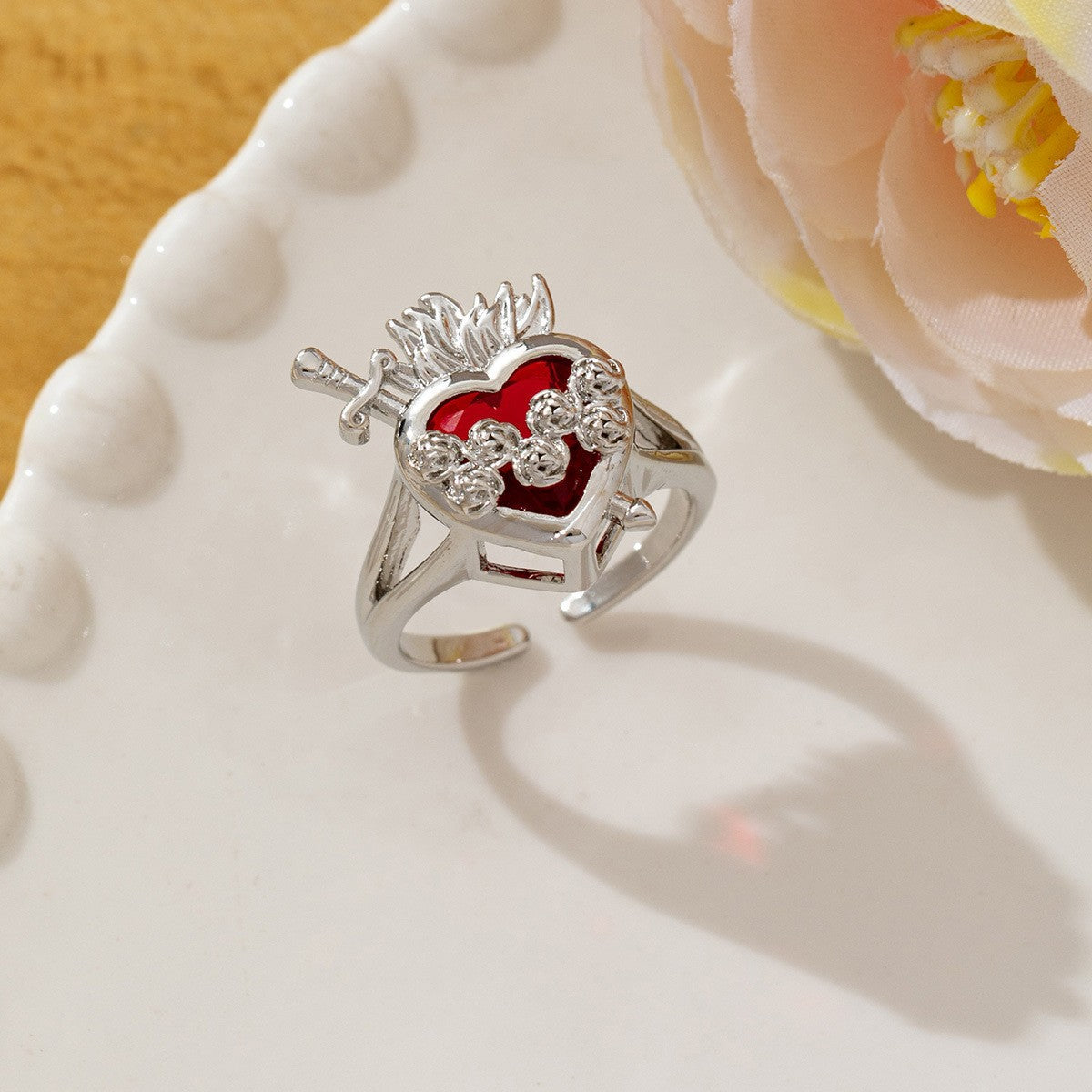 Temperament High Sense Loving Heart With Opening Adjustable Super Flash Ring