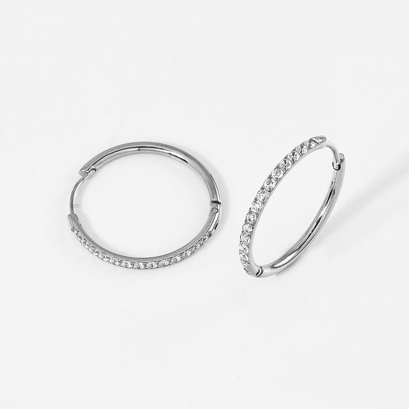 High Quality Carved Stainless Steel Studded With Zircon Titanium Earrings